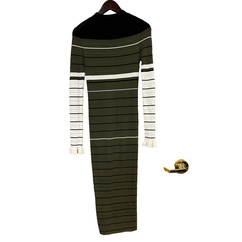 Opening Ceremony Body Con Midi Dress Circa 2007 Green Multi Stripe SZ S